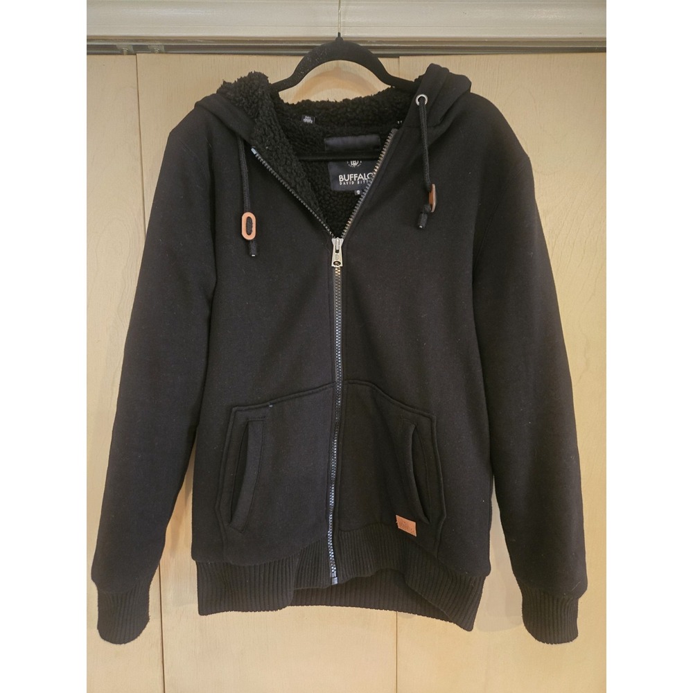 Buffalo‎ David Bitton Sherpa Lined Full Zip Hoodie Jacket Black Mens Medium
